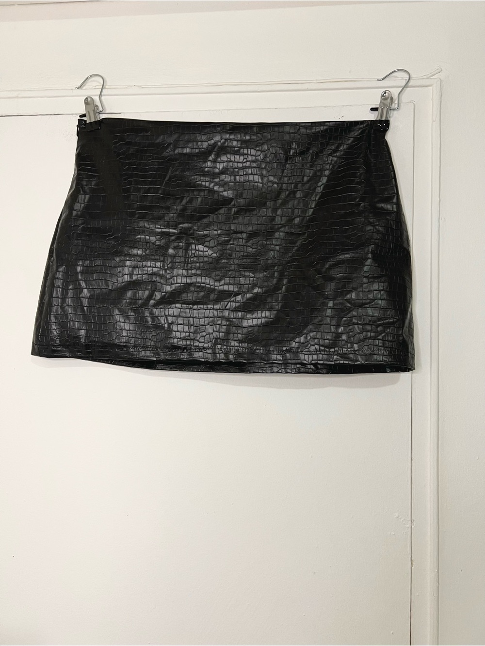 Black Croc Embossed Faux Leather Mini Skirt Y2K Edgy